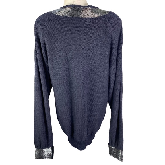 VINTAGE Bonnie Boerer Sweater Size M Navy Silver Embellished 80s Holiday knit - Picture 15 of 16